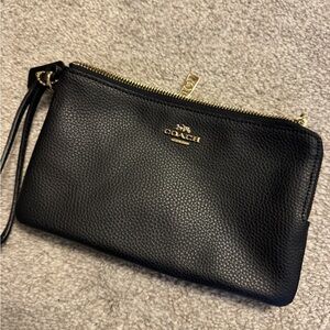 Coach Black Leather Wristlet with Gold Accents